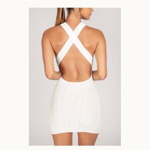 India Halter Neck Variated Rib
Mini Dress - White Meshki